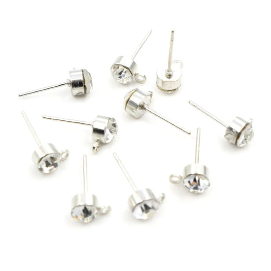 50pcs Stud Earrings Pins with Zircon 4/5/6mm Rhinestone Basic Earring Studs DIY Jewelry Making Accessories Findings