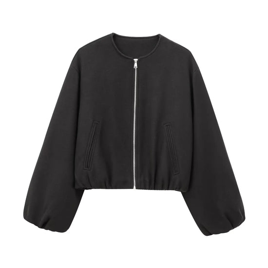 MUJER Red Zipper Bomber Jackets for Women Soft Cropped Jackets Woman 2025 Long Sleeve Woman&