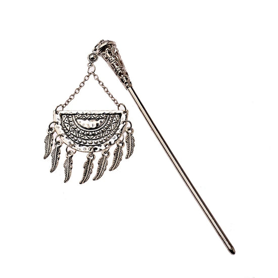 Handmade Hair stick Vintage Chinese Style hairpin Boho Ethnic Blue Natural Stone Leaf Tassel Women&