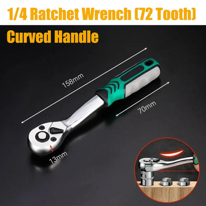 1/4 inch Drive Deep Socket Set 6-Point Hex Short Socket Set Ratchet Wrench 72 Tooth Drive Ratchet Socket Wrench Tool