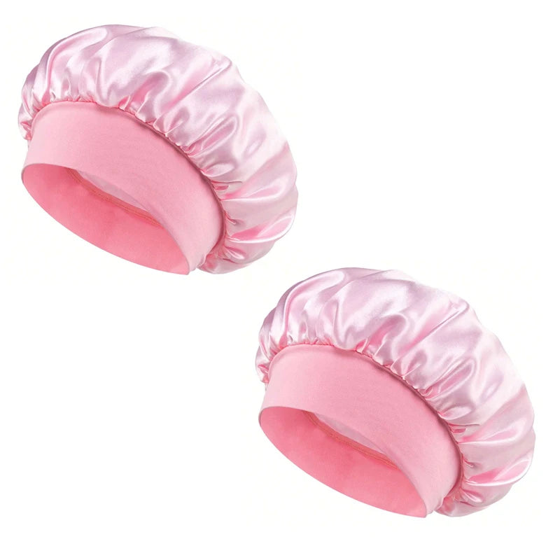 1/2pc Satin Wide Brim Nightcap Silky Bonnet Hair Wrap Sleeping Sleep Cap With Elastic Soft Band Styling Cap Hair Wrapping Tool