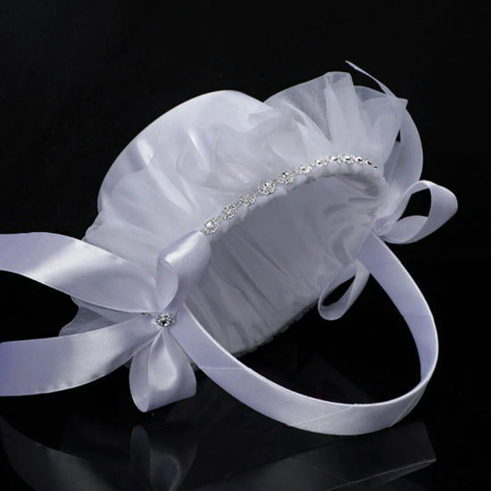 White Flower Girls Basket Simple Wedding Flower Basket  Bride Bridesmaid Hand Held Basket Wedding Ceremony Party Decorations