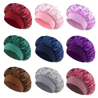 1/2pc Satin Wide Brim Nightcap Silky Bonnet Hair Wrap Sleeping Sleep Cap With Elastic Soft Band Styling Cap Hair Wrapping Tool