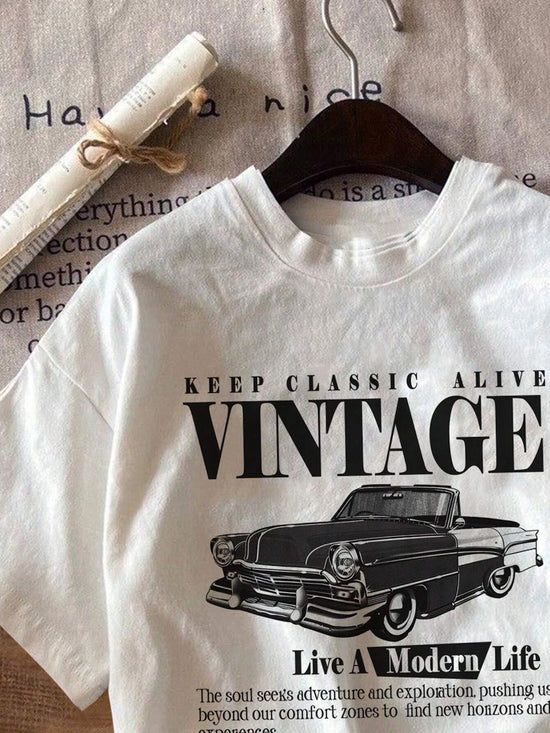 Vintage Car Print Women T-Shirts Street Breathable Comfortable Short Sleeve Fashion Personality Tops Loose Sports T Shirt Female