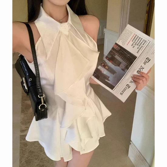 2025 New Summer Lady Chic Designer Sleeveless T-shirts Women Solid Color Ruffle Tops Female Korean Elegant Slim Fit Thin Clothes