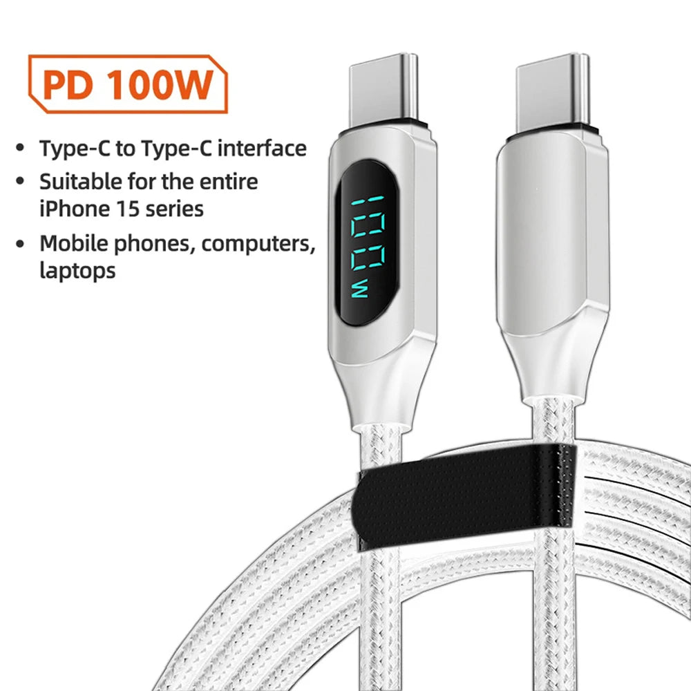 100W 1m/2m Type C to Type C PD Fast Charging Quick Charger USB C to USB C Display Cable For Xiaomi POCO Huawei Data Cord Wire