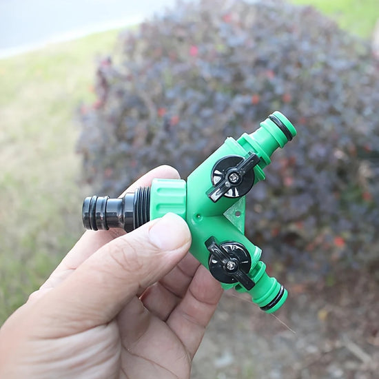 2-Way Garden Hose Splitter Y Connector - Quick Connect Valve with On/Off Switch for Faucet Irrigation Flower Water Control